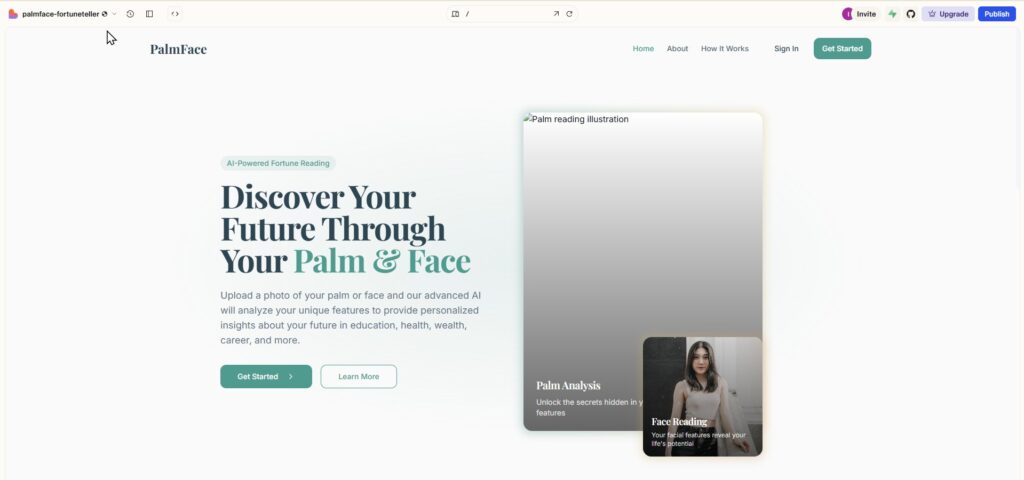 Palm & Face reader website screenshot